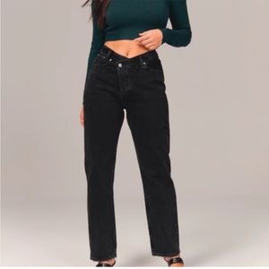 Abercrombie dad jeans black criss cross waist